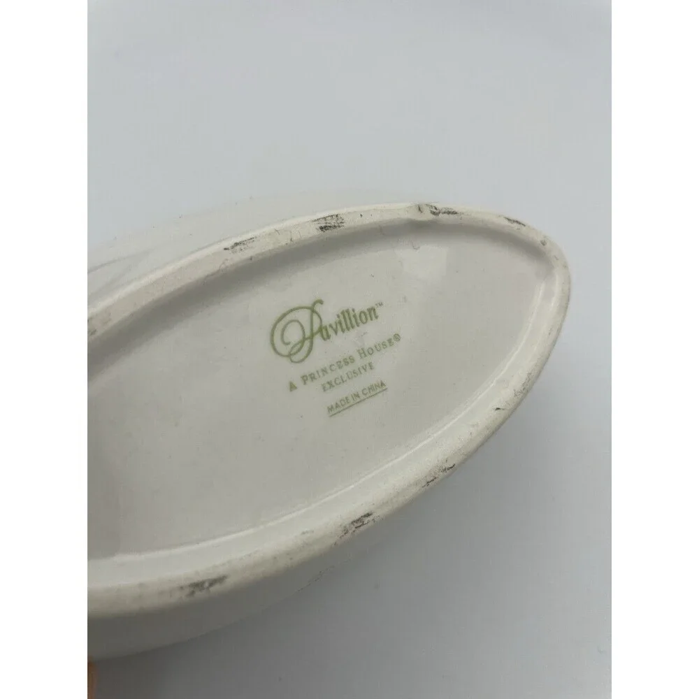 Princess House stoneware Pavillion Mini Ceramic Oval Bowl Cream White 1309